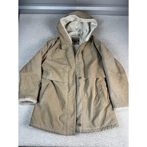 Marvin Richards Coat Womens Large Beige Leather Hooded Faux Fur Lined Parka